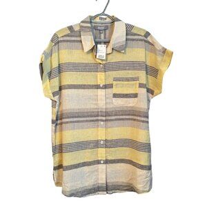 Marled Essentials Yellow & Grey Striped Linen-Cotton Blend Button-Up Shirt. NWT